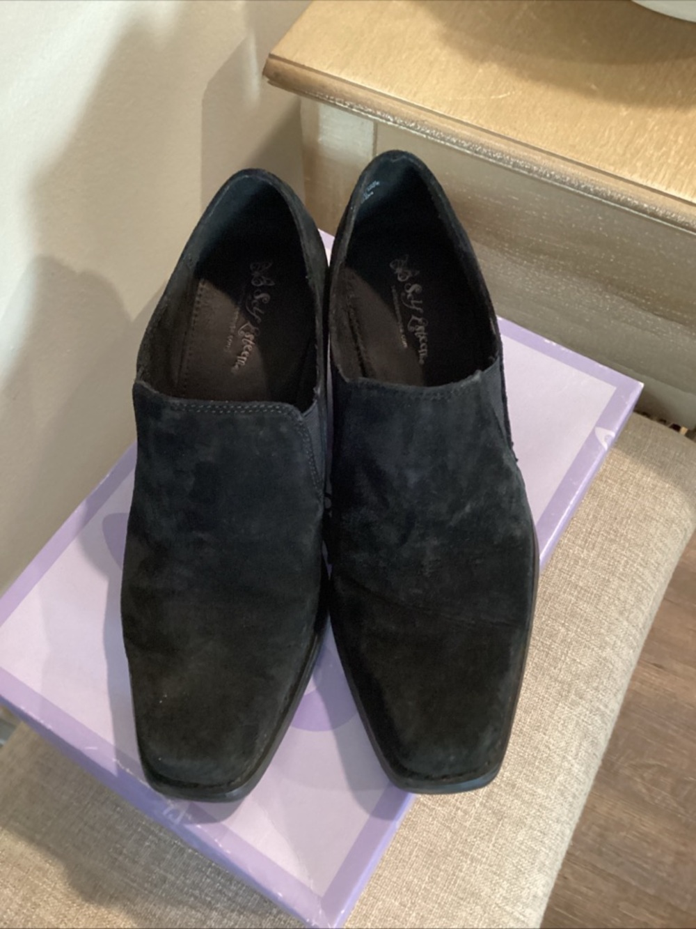 Black Suede Slip-On ladies Dress Shoes - By